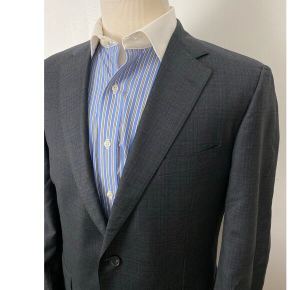 Men Samuelsohn SB Austin plaid 2-button wool 2-button blazer sport coat 42L - Picture 2 of 6